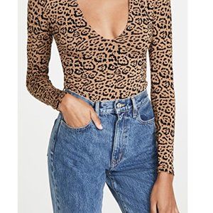 Leopard print Deep V Thong Bodysuit